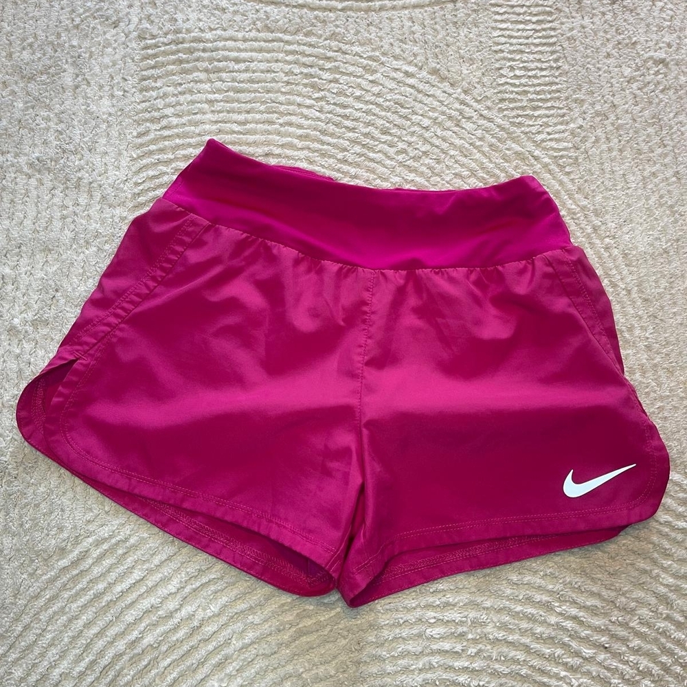 Nike Women's Deep Pink Athletic Running Shorts with White Swoosh